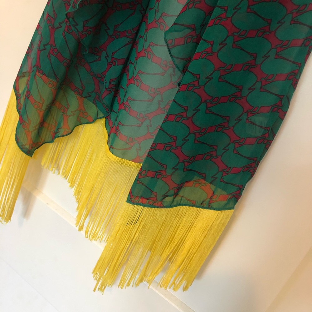 “Monroe” Duck Print Boho Fringe Edge Kimono Cardi NWOT (S) - Picture 6 of 14